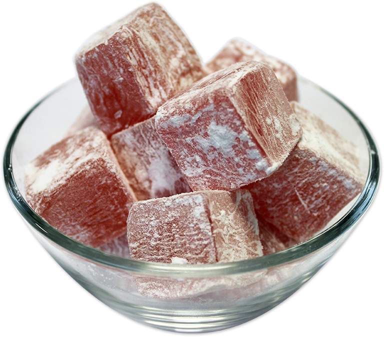 Pomegranate Turkish Delight with Icing Sugar