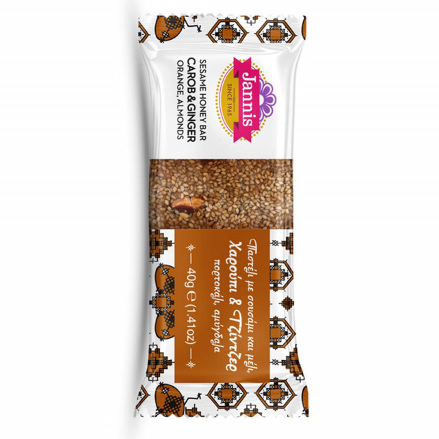 Sesame & Honey Snack Bar with Carob, Ginger, Orange & Almonds